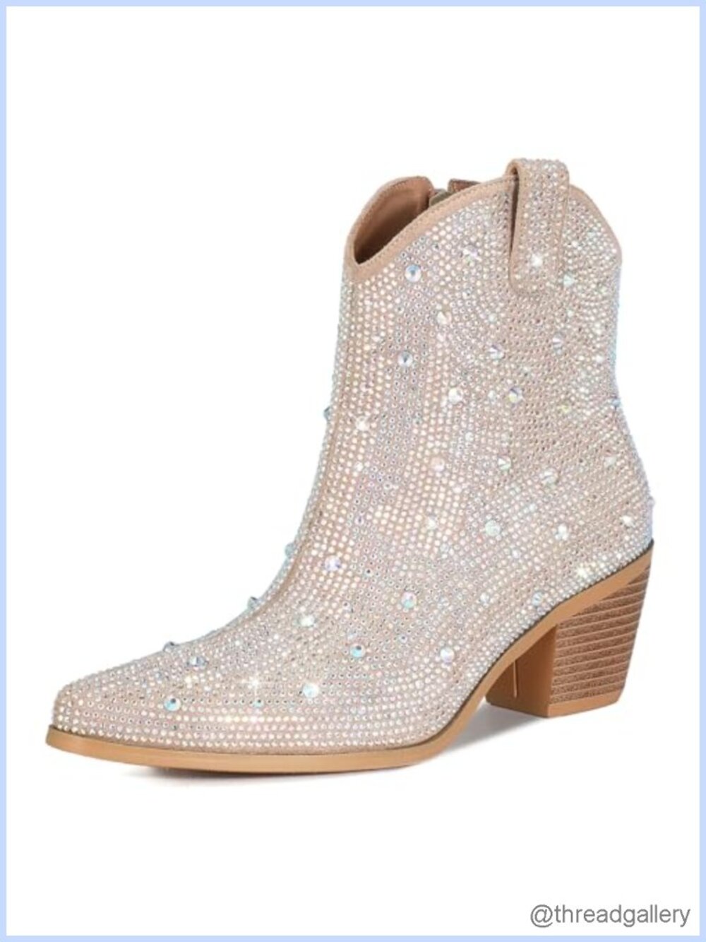 Rhinestone Cowboy Ankle Boots Pointed Toe Chunky Heel Women's Western Boots